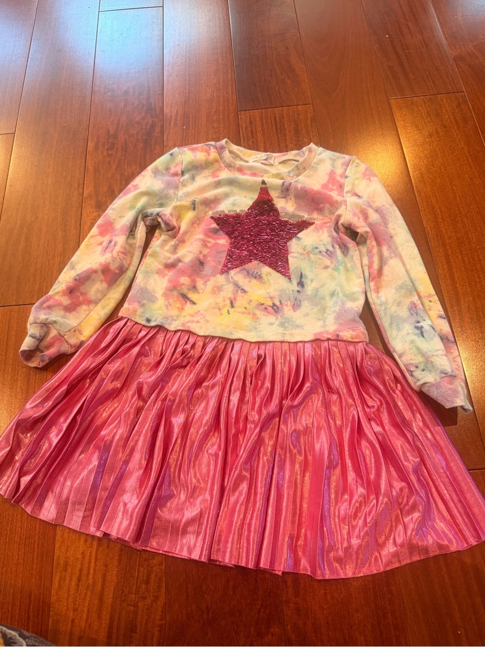 Kate Mack Girls Tie-Dye Sequin Star Dress Size 6 Pink Metallic Skirt